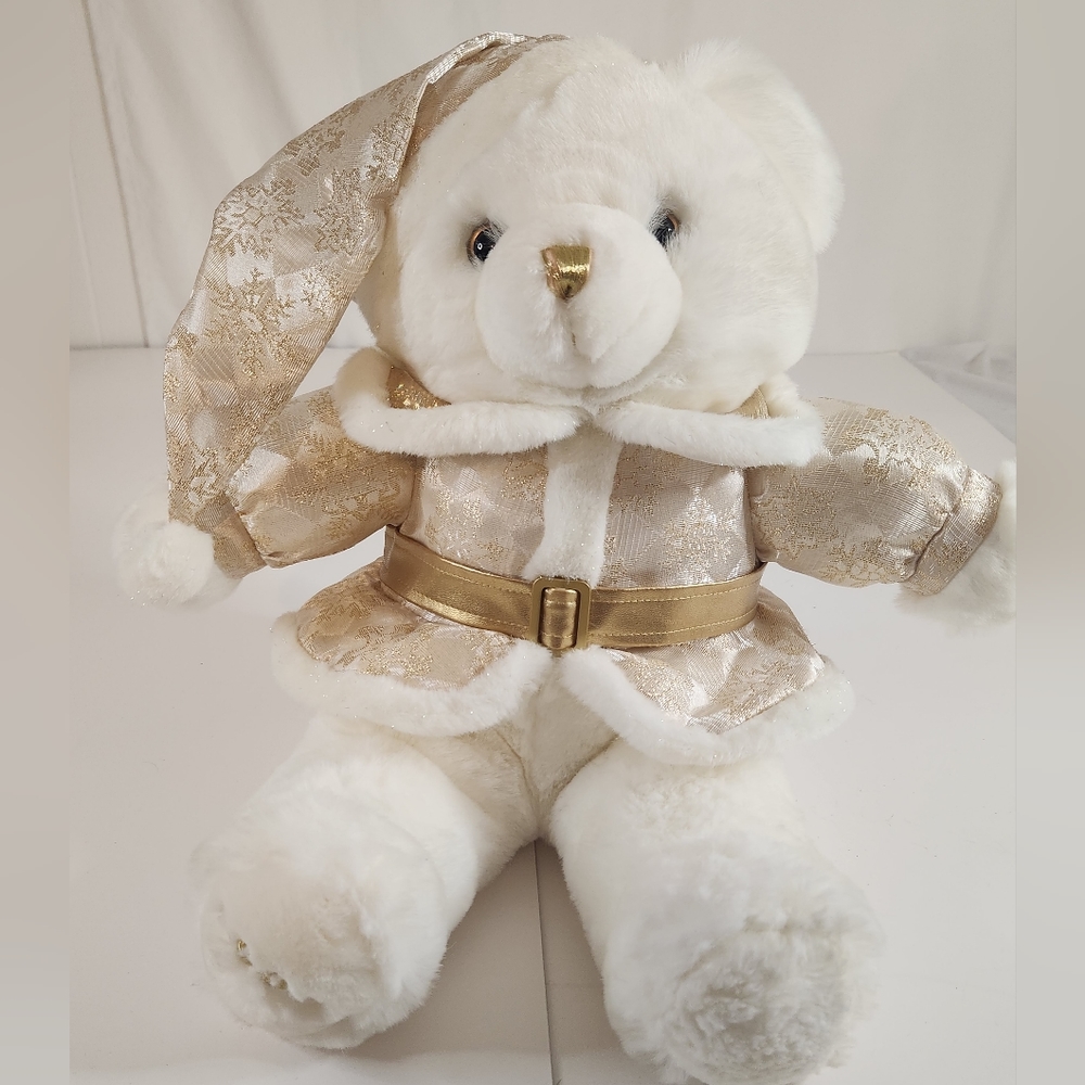 2002 Christmas Bear White with Gold Eyes and Outfit by Dan Dee